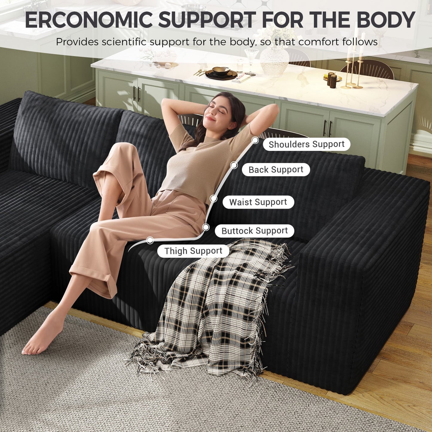 Modular Cloud Sofa - No Assembly Required, 94" Oversized L-Shaped Sectional with Chaise, Flannel Fabric Deep Seating Couch for Living Room