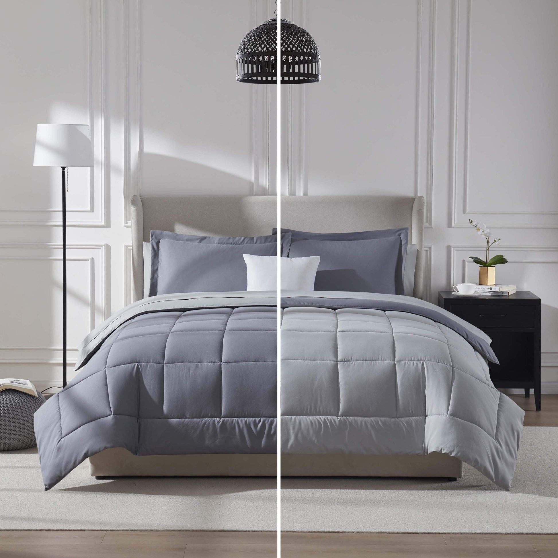 Queen Comforter Set, Bed in a Bag, 7 Pc Reversible Bedding Comforter Set with Sheets, Bedding Set, Gray