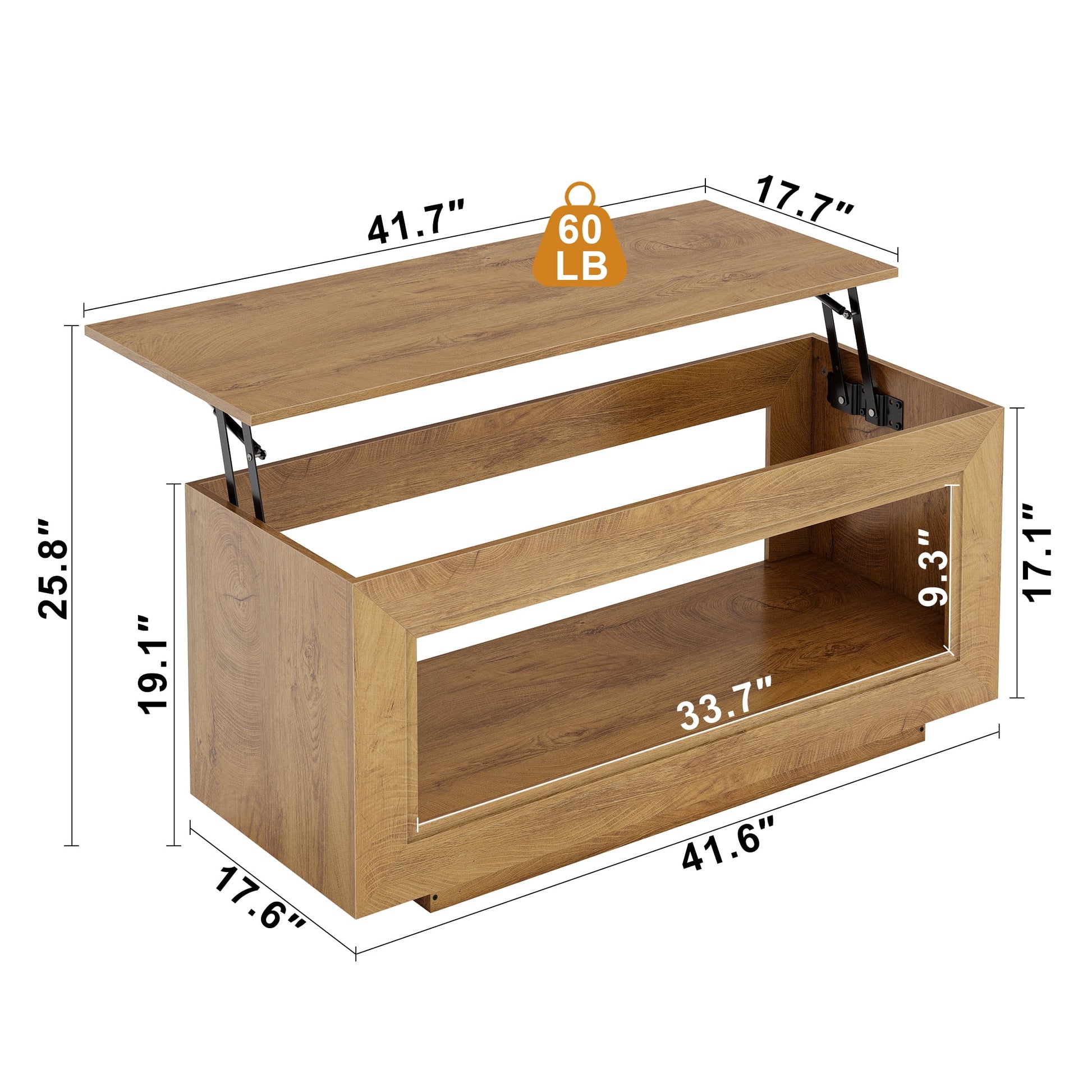 Lift Top Coffee Table with Storage, Wooden Convertible Coffee Table for Living Room, Center Table, Natural Wood