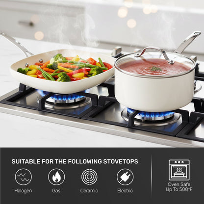 TRUE VALUE 20 Pc Ceramic Pots and Pans Set Non Stick, Ceramic Cookware Set with Bakeware, Pot and Pan Set with Utensils, Non Stick Pots and Pan Set, Oven & Dishwasher Safe, Cream