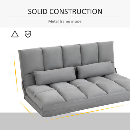 Folding Upholstered Couch Bed Gray Convertible Floor Sofa Chair Metal Frame Pillows