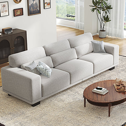 89" 3 Seater Sofa, Upholstered Couch with 3 Pillows and Removable Linen Cover, Deep Seat Sofa with Wide Armrests 