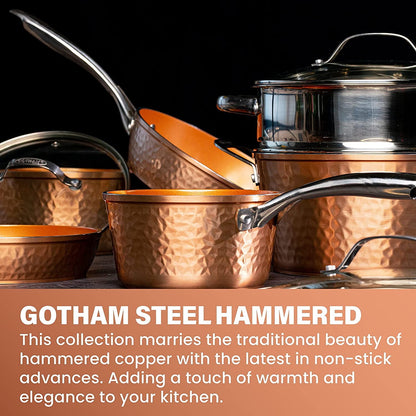Hammered 20 Pc Ceramic Cookware Set Nonstick, Induction Pots and Pans Set, Non Toxic Cookware Sets, Oven & Dishwasher Safe, Copper