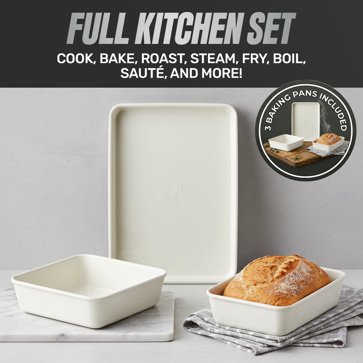 TRUE VALUE 20 Pc Ceramic Pots and Pans Set Non Stick, Ceramic Cookware Set with Bakeware, Pot and Pan Set with Utensils, Non Stick Pots and Pan Set, Oven & Dishwasher Safe, Cream