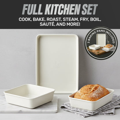 TRUE VALUE 20 Pc Ceramic Pots and Pans Set Non Stick, Ceramic Cookware Set with Bakeware, Pot and Pan Set with Utensils, Non Stick Pots and Pan Set, Oven & Dishwasher Safe, Cream