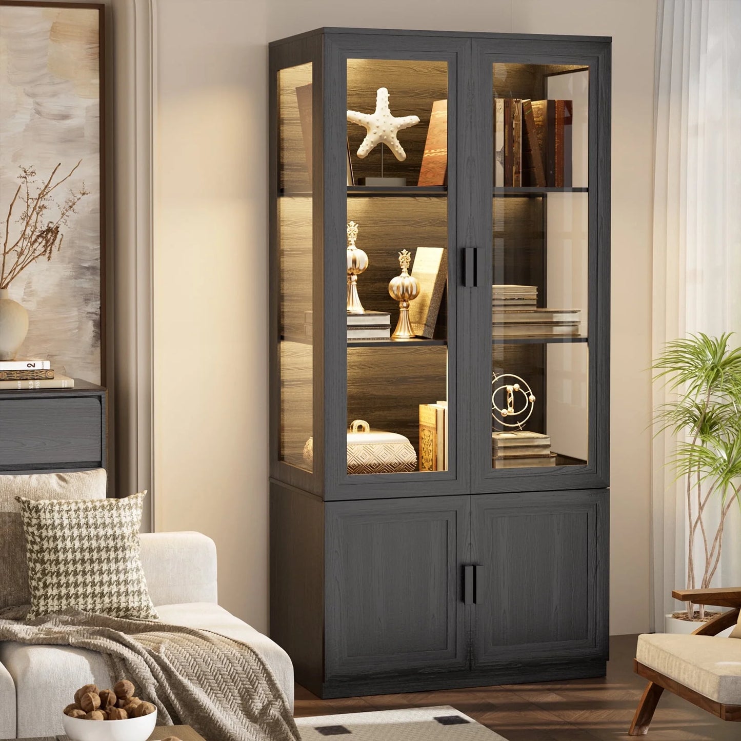 Bookshelf Perfect for Trophy & Storage Solution for Living Room, Bedroom, or Kitchen in Black