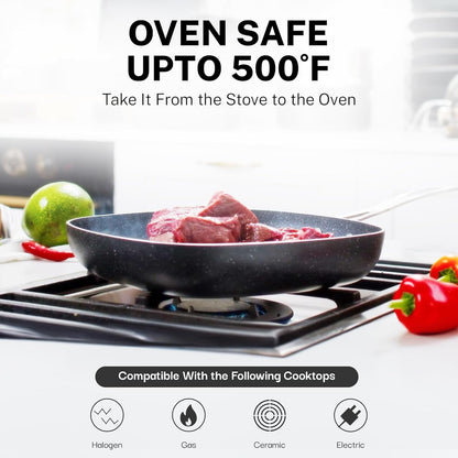 20 Pc Complete Pots and Pans Set Non Stick, Pot and Pan Set Cookware Set with Deep Frying Pan and Bakeware, Non Stick Pots and Pan Set with Utensils, Oven/Dishwasher Safe, Black