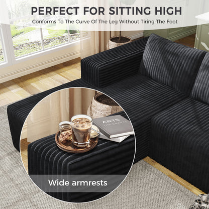 Modular Cloud Sofa - No Assembly Required, 94" Oversized L-Shaped Sectional with Chaise, Flannel Fabric Deep Seating Couch for Living Room
