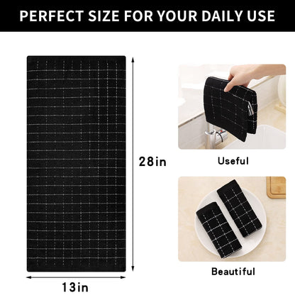 100% Cotton Terry Kitchen Towels(Black, 13 X 28 Inches), Checkered Designed, Soft and Super Absorbent Dish Towels, 4 Pack