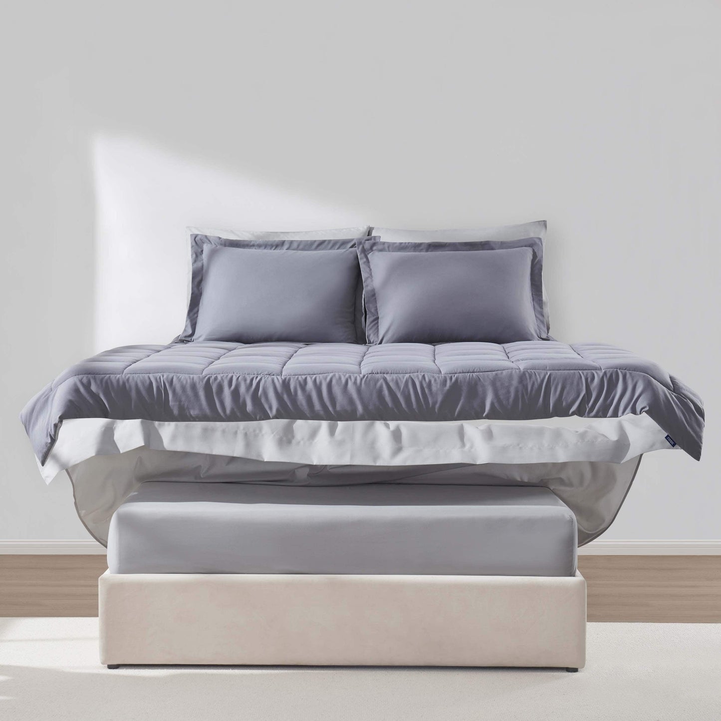 Queen Comforter Set, Bed in a Bag, 7 Pc Reversible Bedding Comforter Set with Sheets, Bedding Set, Gray