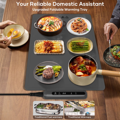 Warming Mat for Food, Electric Warming Tray with 6 Temp Settings & 6-Hour Timer, Auto Shut-Off, Full Surface Heating, Portable, Rollable Food Warmer for Home, Parties Buffets Daily Use, Gray