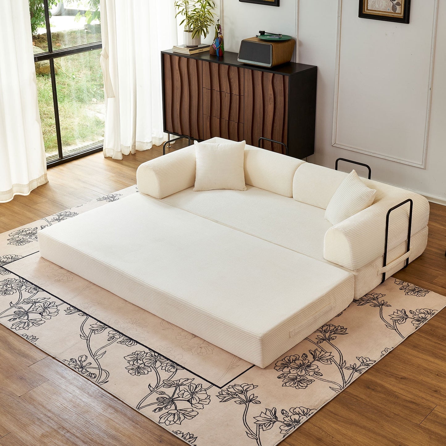 79'' Convertible Sofa Bed, High-Density Sponge Foldable Floor Couch, 5 in 1 Modular Sleeper for Living Room and Bedroom