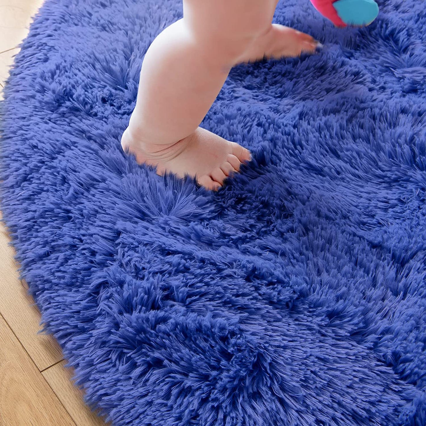 Fluffy Soft Area Rugs for Kids Bedroom Home Decor Circular Carpet, Navy Blue