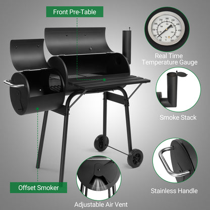  Black Double Cylinder, Wheeled, Smoked, Charcoal Grill 111X54X93Cm