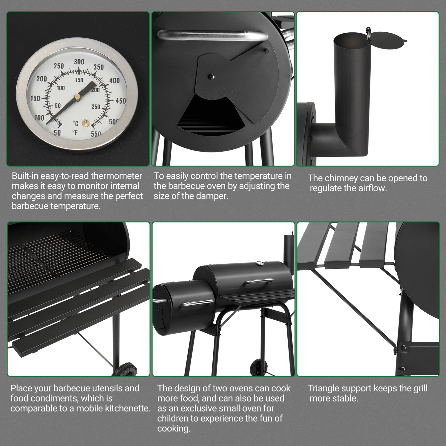  Black Double Cylinder, Wheeled, Smoked, Charcoal Grill 111X54X93Cm