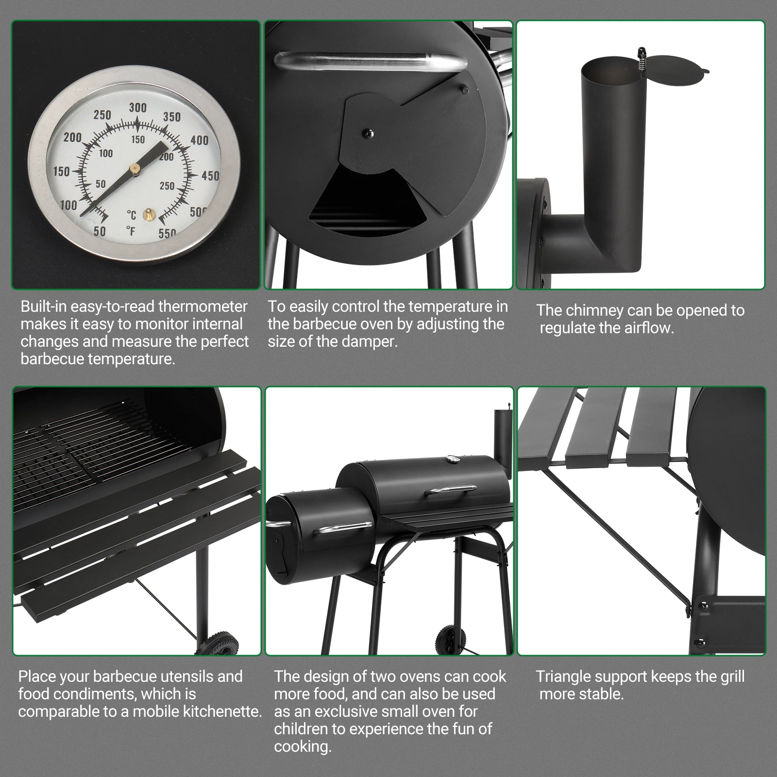  Black Double Cylinder, Wheeled, Smoked, Charcoal Grill 111X54X93Cm