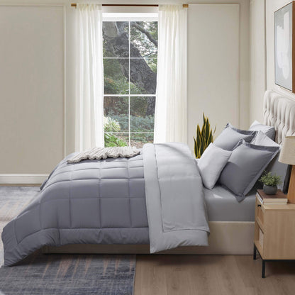 Queen Comforter Set, Bed in a Bag, 7 Pc Reversible Bedding Comforter Set with Sheets, Bedding Set, Gray