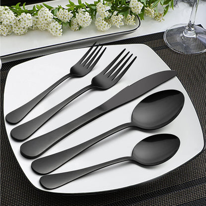 45 Pieces Black Silverware Set with Serving Utensils, Stainless Steel Modern Flatware Cutlery Set for 8, Eating Utensils Tableware Include Forks Knives Spoons, Mirror Polished