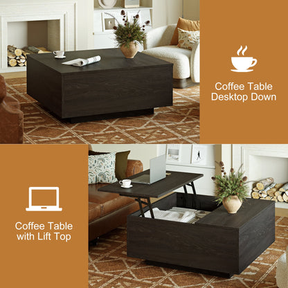 Lift Top Coffee Table with Storage, Square Coffee Table and Modern Farmhouse Center Table for Living Room, Espresso Black