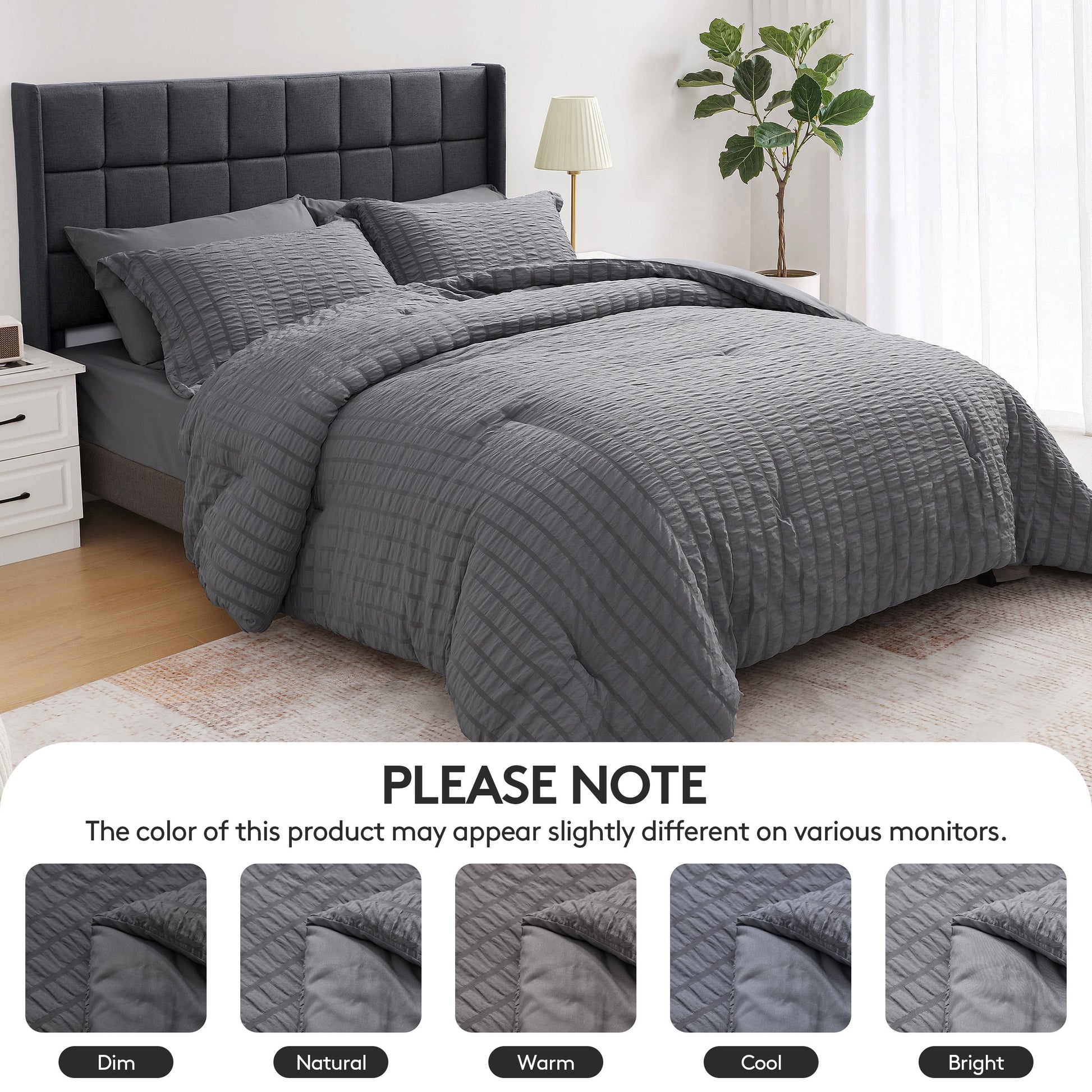 7 Piece Queen Comforter Set, Bed in a Bag with Sheets, Pillowcases & Shams, All Season Soft Bedding, Cozy and Lightweight, Machine Washable, Gray