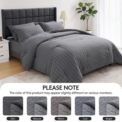 7 Piece Queen Comforter Set, Bed in a Bag with Sheets, Pillowcases & Shams, All Season Soft Bedding, Cozy and Lightweight, Machine Washable, Gray