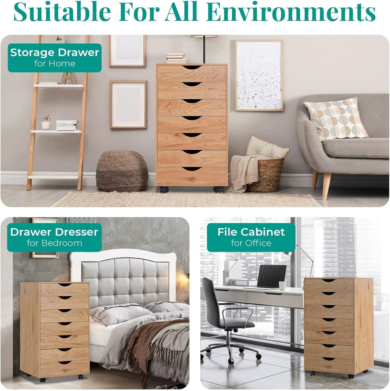 7 Drawer Dresser for Bedroom, Stylish Tall Dressers with Wheels, Storage Shelves, Small Dresser.