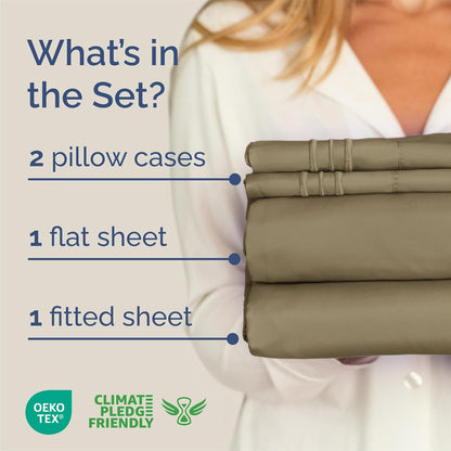 Queen Size 4 Piece Sheet Set - Comfy Breathable & Cooling Bed Sheets Set - Hotel Luxury Bedding.