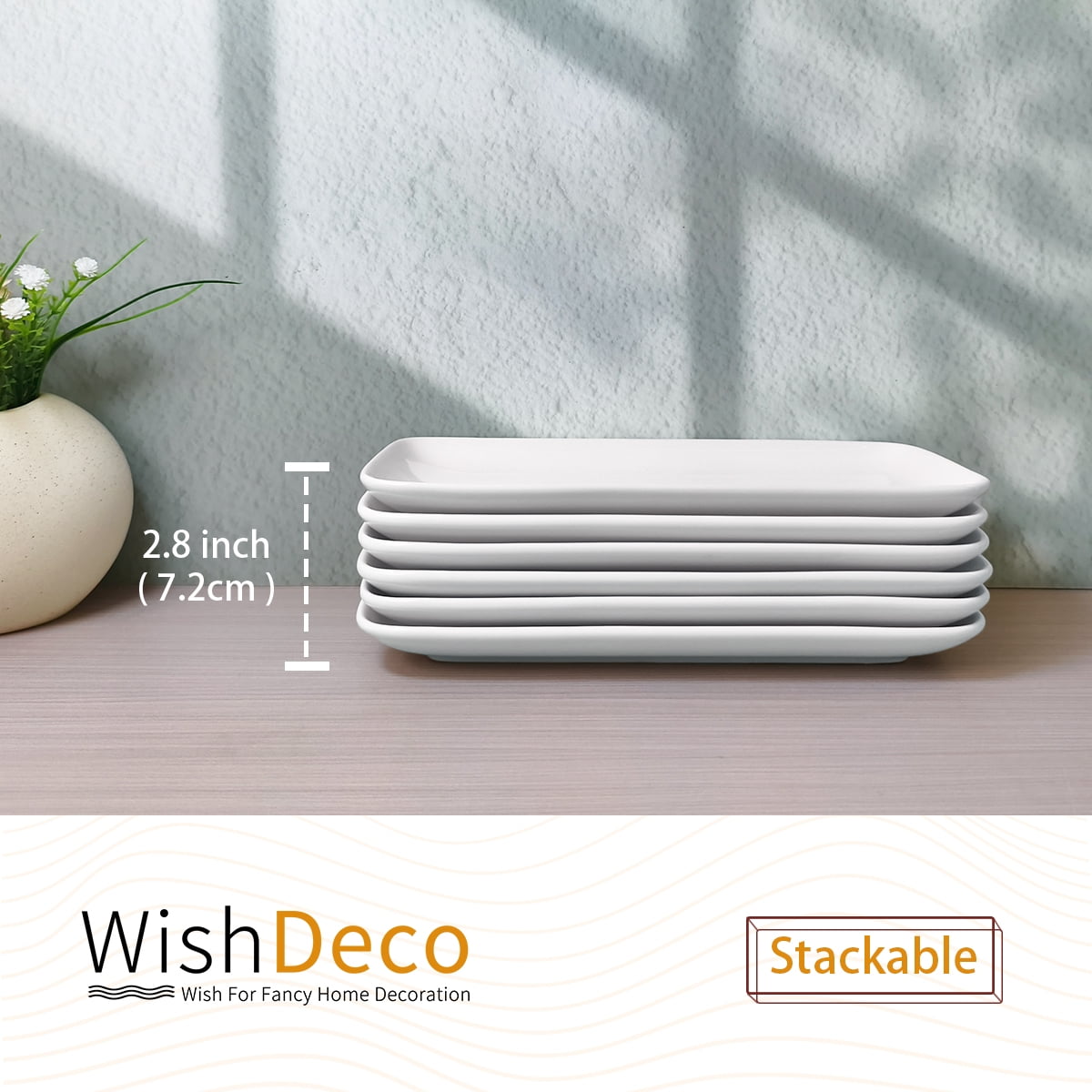 Small Rectangle Plates Set of 6, White Serving Platters 9 Inch, Ceramic Sushi Plates, Serving Plate for Appetizer, Dessert, Party, Microwave Safe
