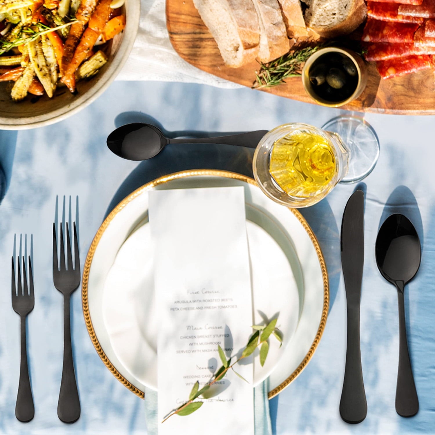 45 Pieces Black Silverware Set with Serving Utensils, Stainless Steel Modern Flatware Cutlery Set for 8, Eating Utensils Tableware Include Forks Knives Spoons, Mirror Polished