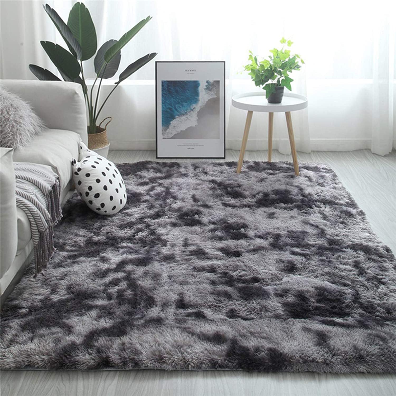 Soft Fluffy Bedroom Home Decor Floor Carpet, Dark Grey