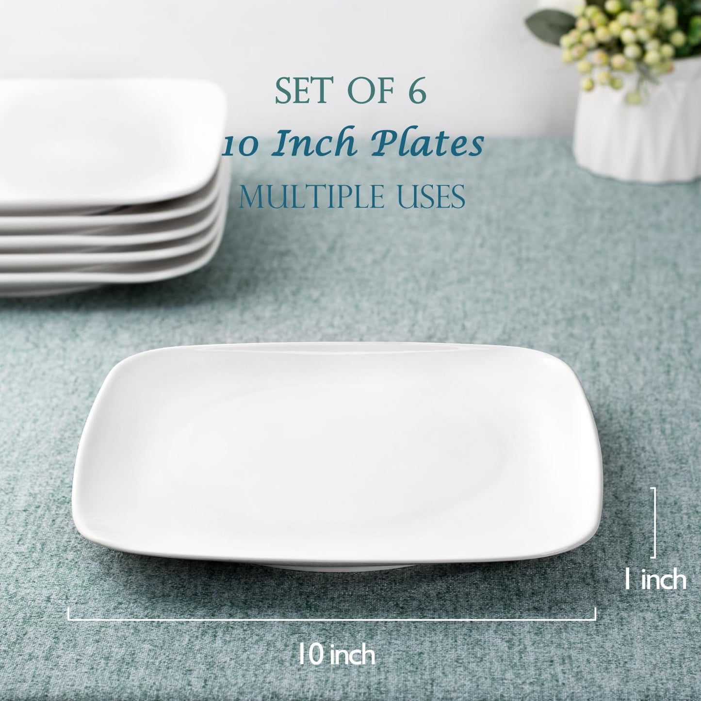 Ceramic Appetizer Plates - Square Serving Plates, 6.5 Inch, Set of 6, Dishwasher Safe