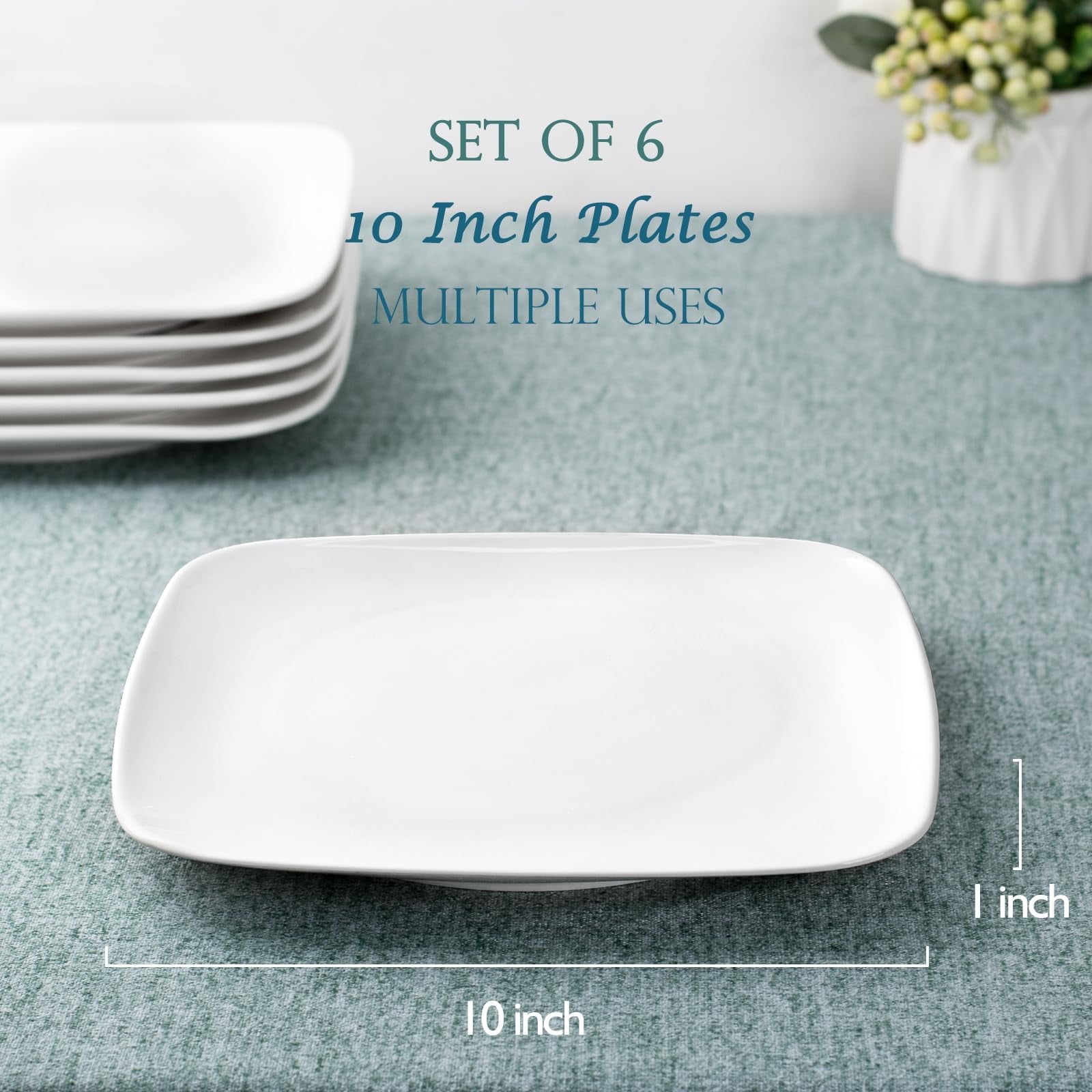 Ceramic Appetizer Plates - Square Serving Plates, 6.5 Inch, Set of 6, Dishwasher Safe