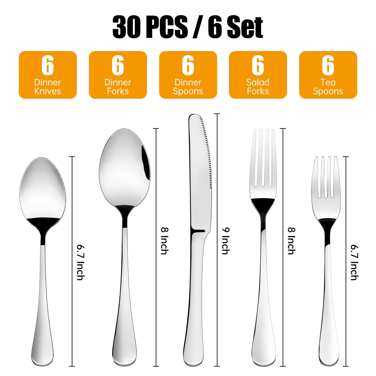 30 Pieces Silverware Set with Serving Set, Stainless Steel Modern Flatware, Service for 6