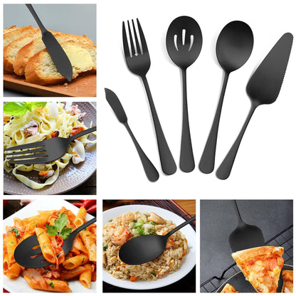 45 Pieces Black Silverware Set with Serving Utensils, Stainless Steel Modern Flatware Cutlery Set for 8, Eating Utensils Tableware Include Forks Knives Spoons, Mirror Polished