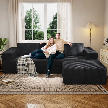 Modular Cloud Sofa - No Assembly Required, 94" Oversized L-Shaped Sectional with Chaise, Flannel Fabric Deep Seating Couch for Living Room