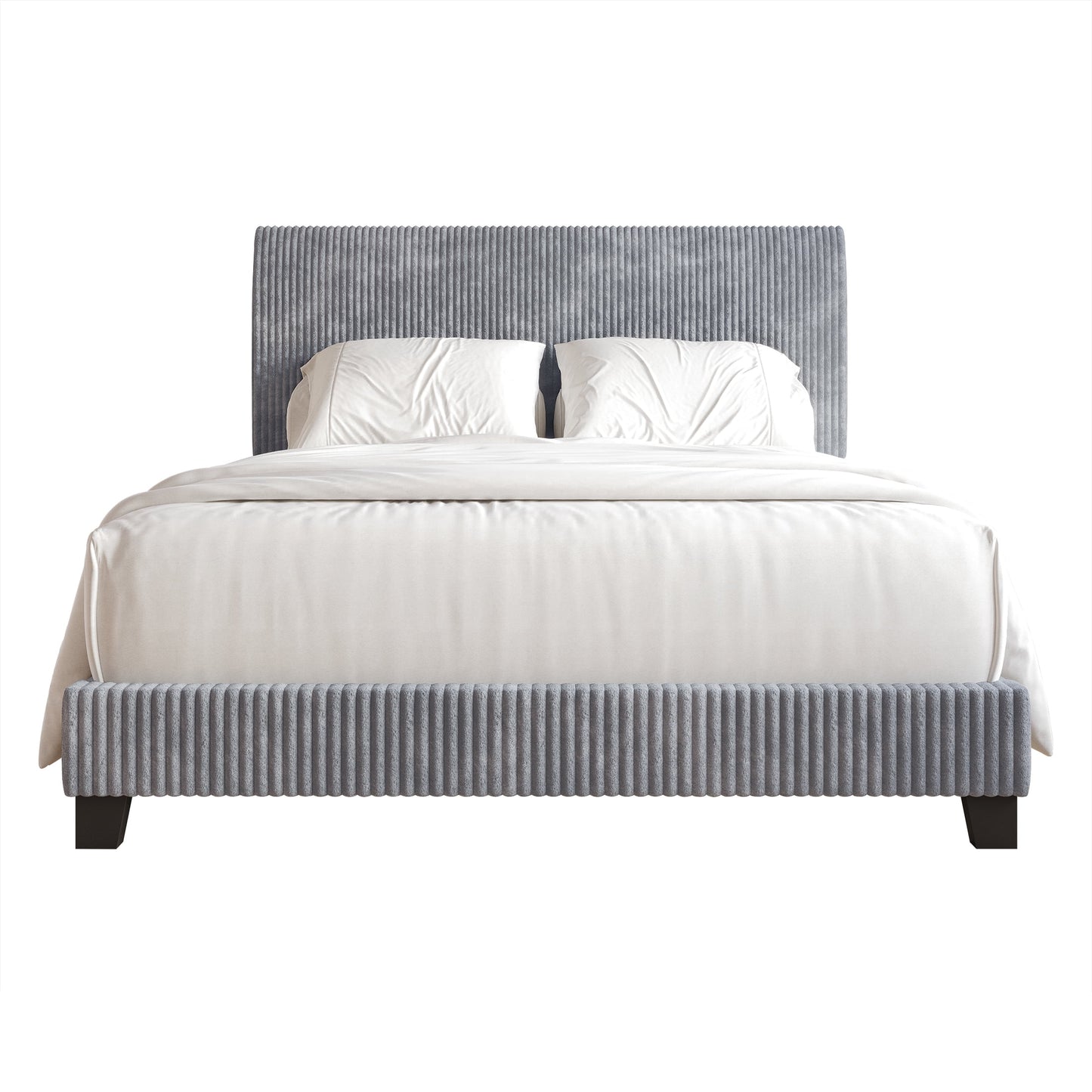 Chic Corduroy Velvet Upholstered Full Bed, Grey