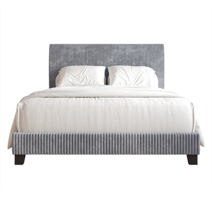 Chic Corduroy Velvet Upholstered Full Bed, Grey