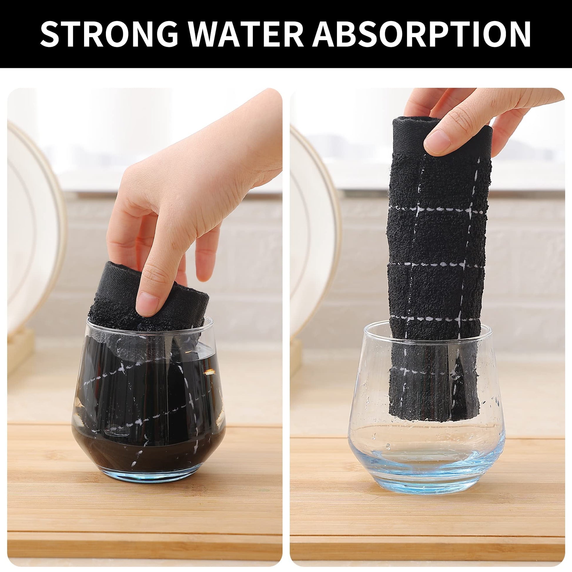 100% Cotton Terry Kitchen Towels(Black, 13 X 28 Inches), Checkered Designed, Soft and Super Absorbent Dish Towels, 4 Pack
