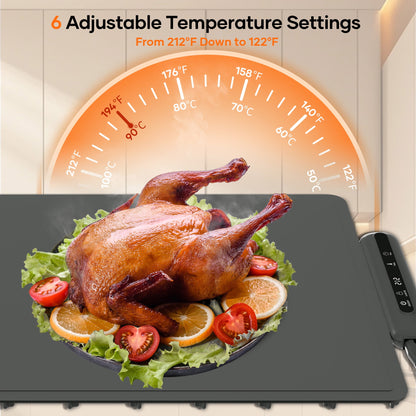 Warming Mat for Food, Electric Warming Tray with 6 Temp Settings & 6-Hour Timer, Auto Shut-Off, Full Surface Heating, Portable, Rollable Food Warmer for Home, Parties Buffets Daily Use, Gray