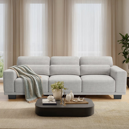 89" 3 Seater Sofa, Upholstered Couch with 3 Pillows and Removable Linen Cover, Deep Seat Sofa with Wide Armrests 
