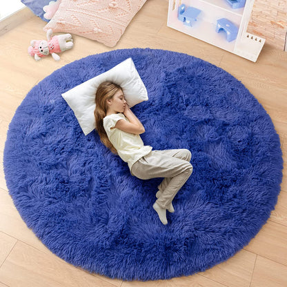 Fluffy Soft Area Rugs for Kids Bedroom Home Decor Circular Carpet, Navy Blue