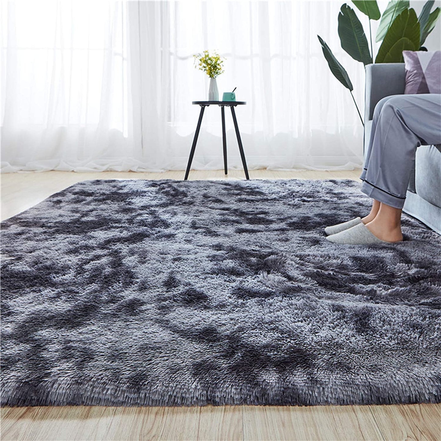 Soft Fluffy Bedroom Home Decor Floor Carpet, Dark Grey