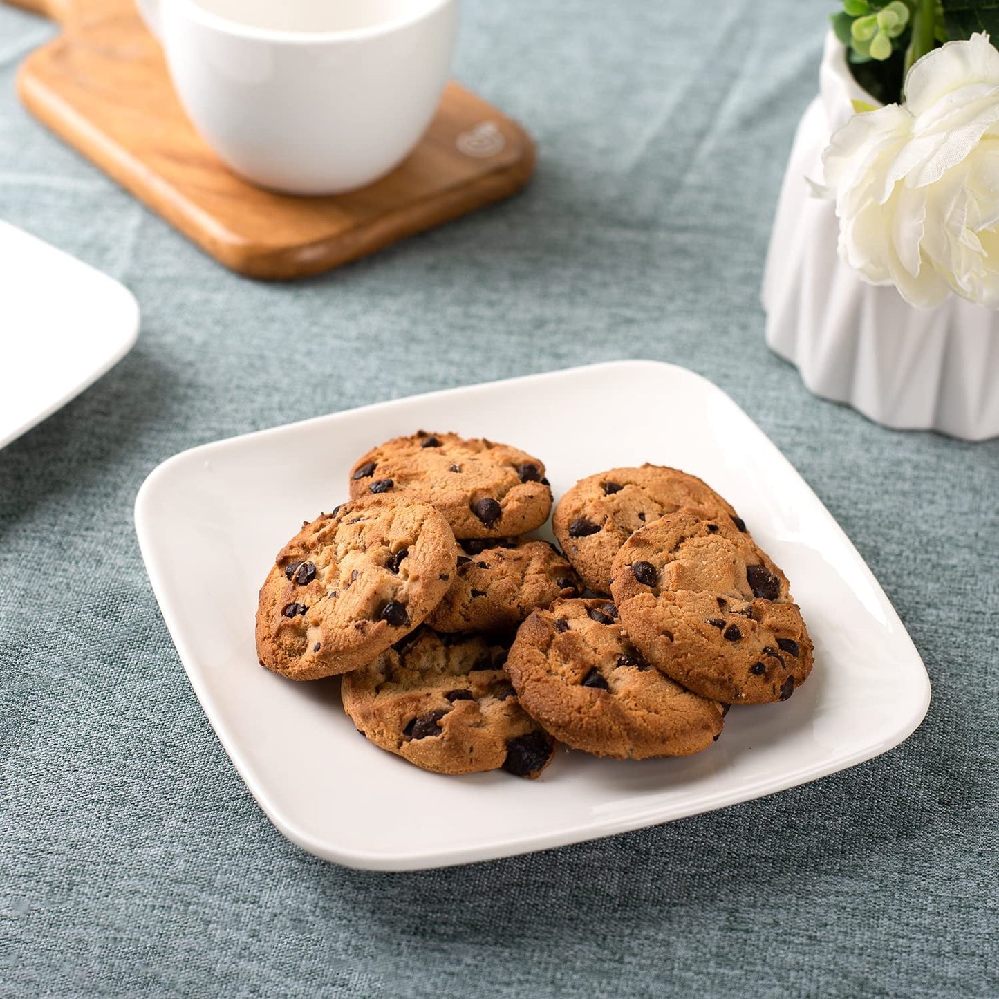Ceramic Appetizer Plates - Square Serving Plates, 6.5 Inch, Set of 6, Dishwasher Safe