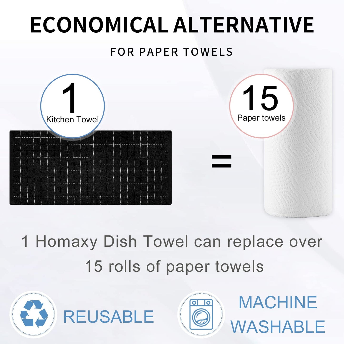 100% Cotton Terry Kitchen Towels(Black, 13 X 28 Inches), Checkered Designed, Soft and Super Absorbent Dish Towels, 4 Pack