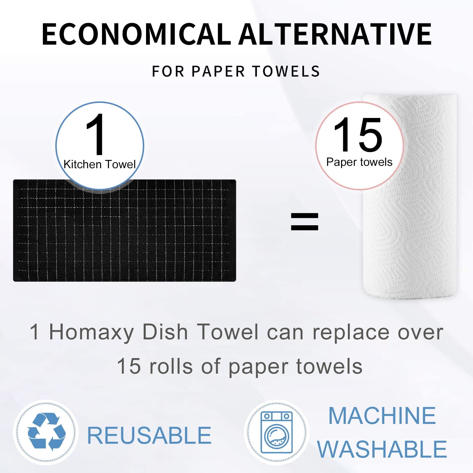 100% Cotton Terry Kitchen Towels(Black, 13 X 28 Inches), Checkered Designed, Soft and Super Absorbent Dish Towels, 4 Pack