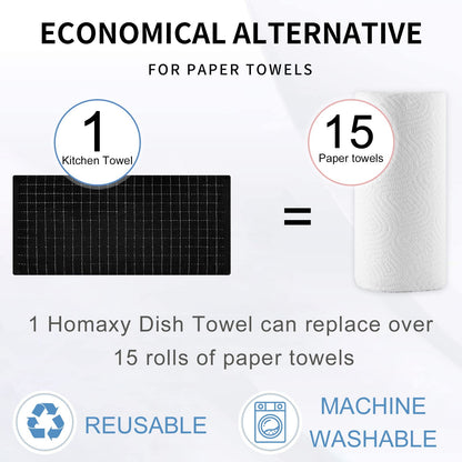 100% Cotton Terry Kitchen Towels(Black, 13 X 28 Inches), Checkered Designed, Soft and Super Absorbent Dish Towels, 4 Pack