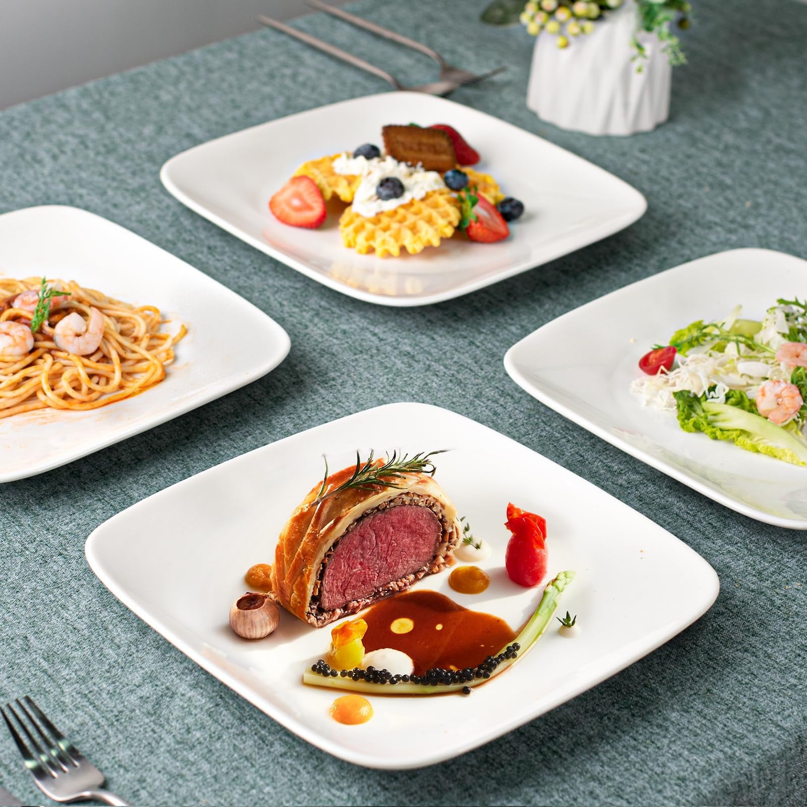 Ceramic Appetizer Plates - Square Serving Plates, 6.5 Inch, Set of 6, Dishwasher Safe