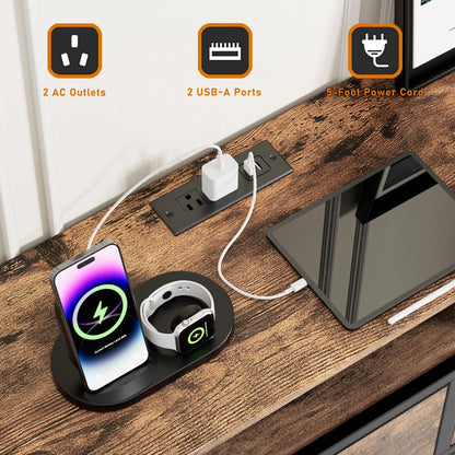 9 Drawer Dresser for Bedroom with Power Outlets LED Lights, Fabric Dresser Brown 