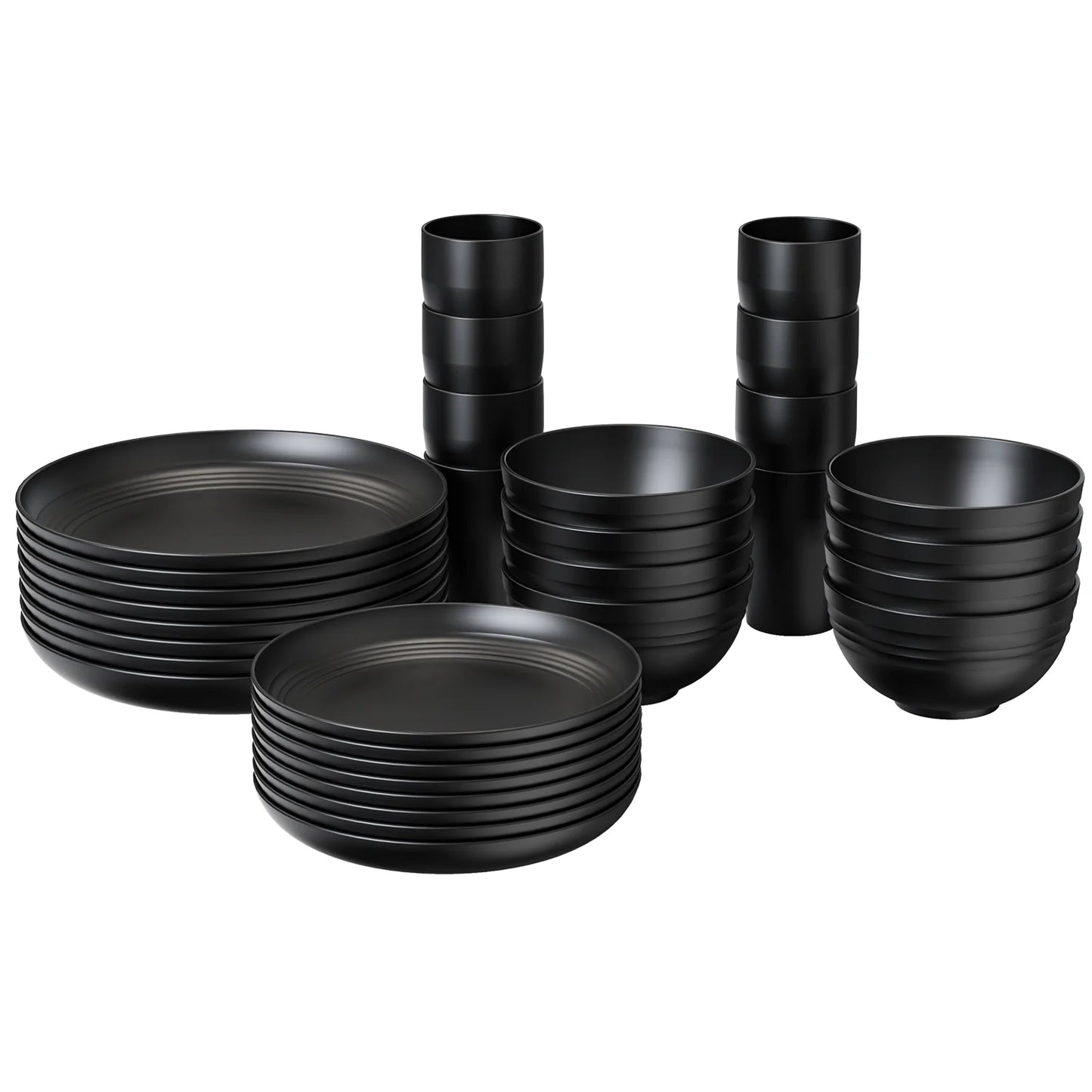 Wheat Straw Dinnerware Sets, Service for 8, 32 PCS Unbreakable Dinnerware,Microwave Dishwasher Safe - Black