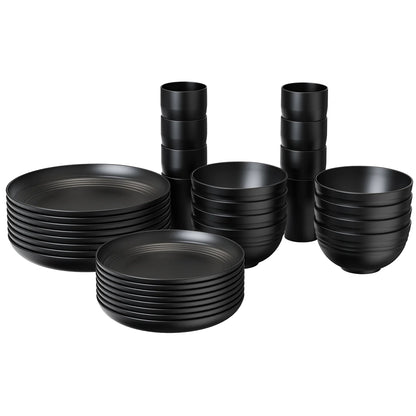 Wheat Straw Dinnerware Sets, Service for 8, 32 PCS Unbreakable Dinnerware,Microwave Dishwasher Safe - Black